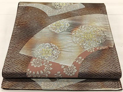 平和屋着物◎六通柄袋帯　京錦　地紙花文　金銀糸　正絹　逸品　CAAY0847qv