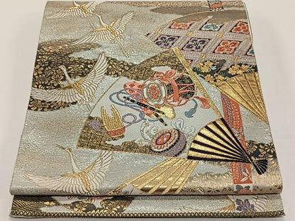 平和屋着物◎六通柄袋帯　唐織　鬘帯扇面重ね文　金銀糸　正絹　逸品　CAAY0874qv