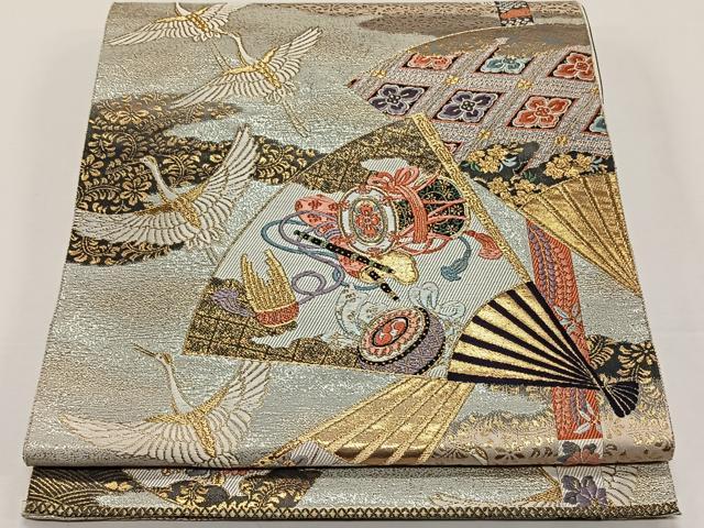 平和屋着物◎六通柄袋帯　唐織　鬘帯扇面重ね文　金銀糸　正絹　逸品　CAAY0874qv