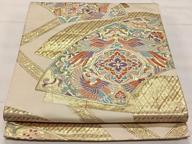 平和屋着物◎六通柄袋帯 唐織 こうさい錦 地紙花鳥文 金糸 正絹 逸品 CAAY0829qv