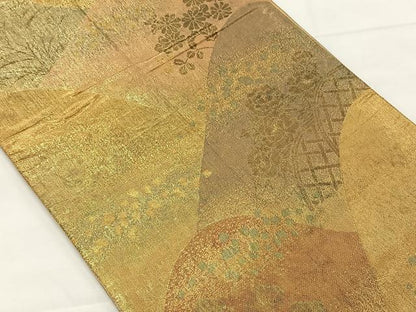 平和屋着物◎六通柄袋帯 遠山花文 金糸 正絹 逸品 CAAY0819qv