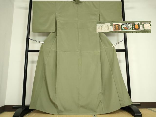 平和屋着物▽本塩沢 単衣 藍媚茶色 大丸織物謹製 証紙付き 正絹 逸品 DAAV5703az