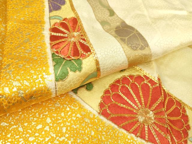 平和屋着物▽豪華振袖 単衣 駒刺繍 短冊花文 金彩 正絹 逸品 DAAV5804az