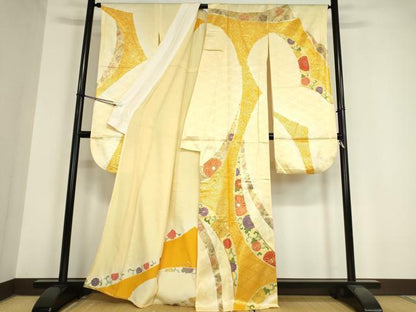 平和屋着物▽豪華振袖 単衣 駒刺繍 短冊花文 金彩 正絹 逸品 DAAV5804az