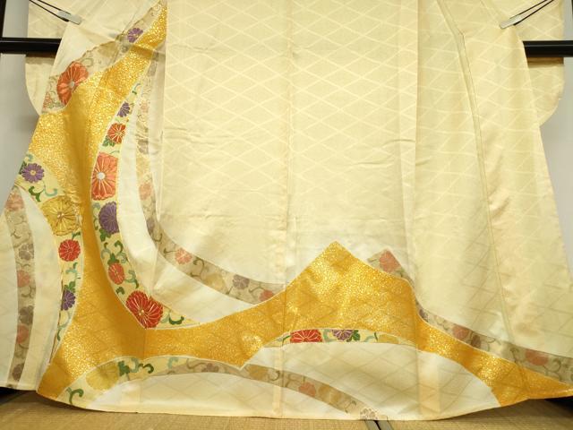 平和屋着物▽豪華振袖 単衣 駒刺繍 短冊花文 金彩 正絹 逸品 DAAV5804az