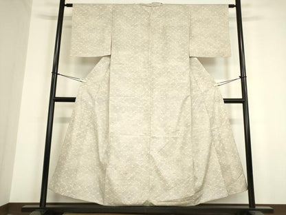 平和屋着物▽上質な小紋 単衣 紬地 石畳文 正絹 逸品 DAAV5824az