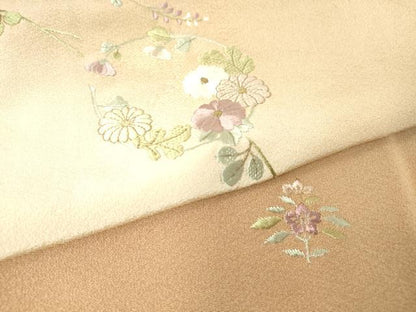 平和屋着物▽訪問着 単衣 総刺繍 花丸文 暈し染め 金糸 正絹 逸品 DAAV5833az