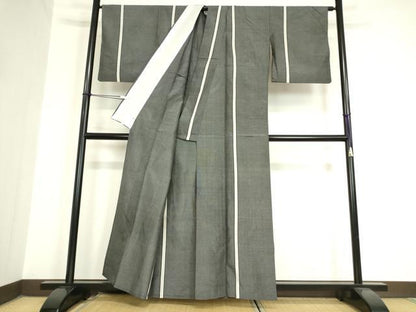 平和屋着物▽上質な紬 単衣 間道 黒地 200亀甲 さが美扱い 正絹 逸品 DAAV5835az