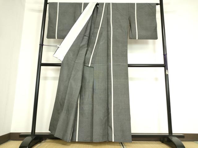 平和屋着物▽上質な紬 単衣 間道 黒地 200亀甲 さが美扱い 正絹 逸品 DAAV5835az