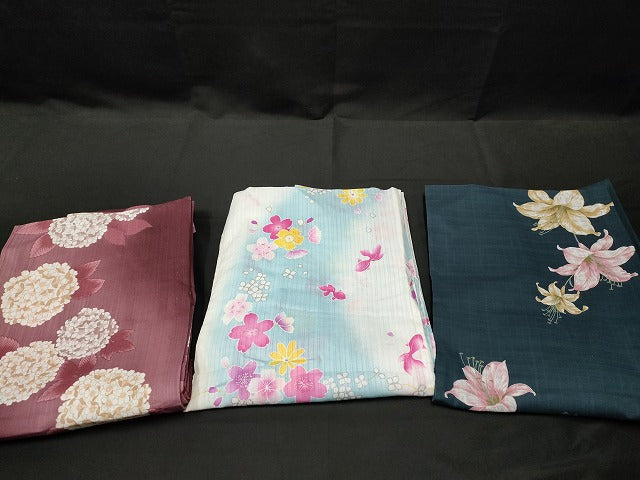 平和屋本店■浴衣 まとめて 3点 金魚 花柄 百合 紫陽花 金彩 など 着用可能多数 ppp2604 km