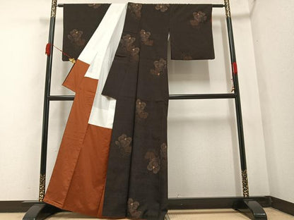 平和屋着物●上質な紬 草花文 正絹 逸品 AABA7814ph