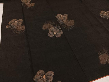 平和屋着物●上質な紬 草花文 正絹 逸品 AABA7814ph