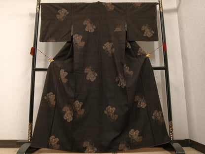 平和屋着物●上質な紬 草花文 正絹 逸品 AABA7814ph