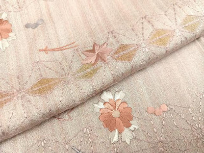 平和屋着物●訪問着　刺繍　草花文　正絹　逸品　AABA7858ph