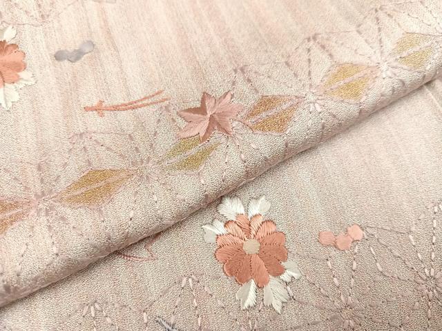 平和屋着物●訪問着　刺繍　草花文　正絹　逸品　AABA7858ph