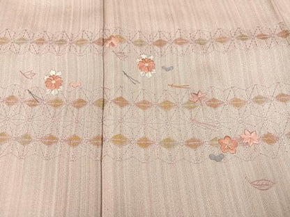 平和屋着物●訪問着　刺繍　草花文　正絹　逸品　AABA7858ph