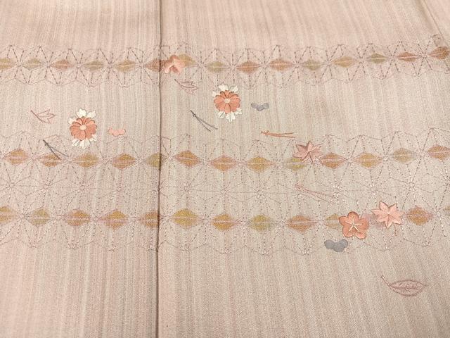 平和屋着物●訪問着　刺繍　草花文　正絹　逸品　AABA7858ph