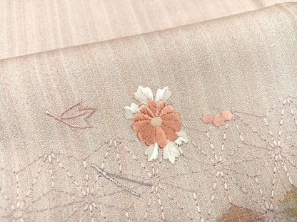 平和屋着物●訪問着　刺繍　草花文　正絹　逸品　AABA7858ph