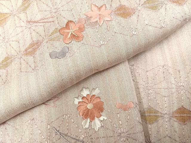 平和屋着物●訪問着　刺繍　草花文　正絹　逸品　AABA7858ph