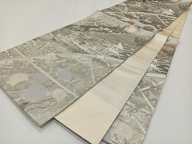 平和屋着物◎六通柄袋帯　唐織　初音絵巻文様　プラチナ箔　正絹　逸品　CAAY0896qv