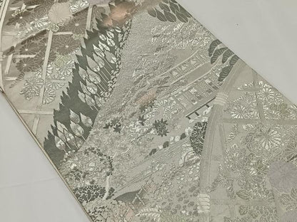 平和屋着物◎六通柄袋帯　唐織　初音絵巻文様　プラチナ箔　正絹　逸品　CAAY0896qv