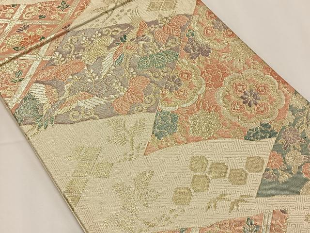 平和屋着物◎佐賀錦　六通柄袋帯　飛鶴吉祥花文　金銀糸　正絹　逸品　CAAY0979qv