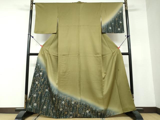 平和屋着物●訪問着 作家物 枝花文 暈し染め 金銀彩 正絹 逸品 DAAW5434ud