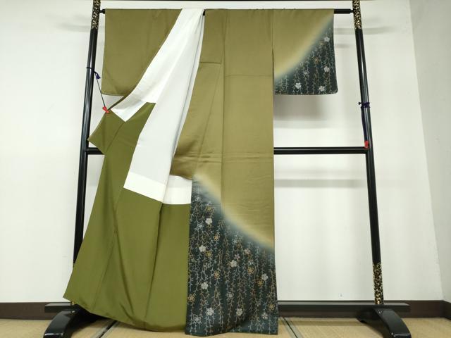平和屋着物●訪問着 作家物 枝花文 暈し染め 金銀彩 正絹 逸品 DAAW5434ud