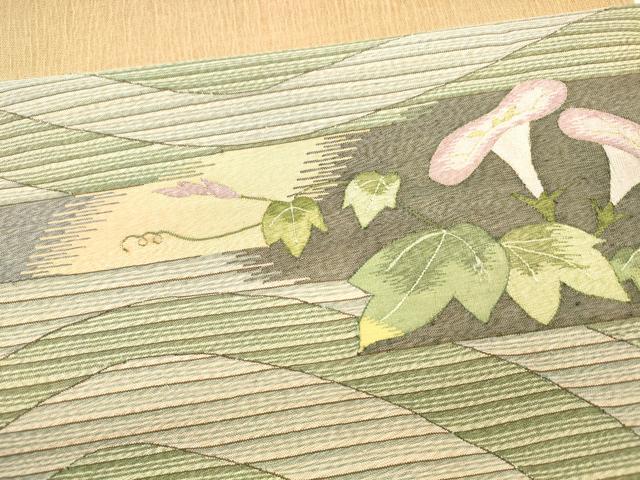平和屋着物＊夏物 太鼓柄袋帯 朝顔 金糸 正絹 逸品 DAAX0304cm