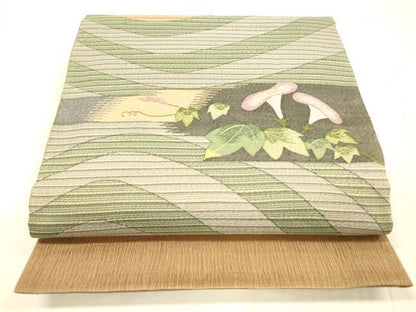 平和屋着物＊夏物 太鼓柄袋帯 朝顔 金糸 正絹 逸品 DAAX0304cm