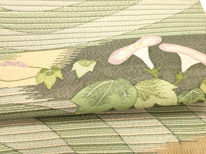 平和屋着物＊夏物 太鼓柄袋帯 朝顔 金糸 正絹 逸品 DAAX0304cm