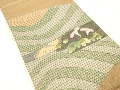 平和屋着物＊夏物 太鼓柄袋帯 朝顔 金糸 正絹 逸品 DAAX0304cm
