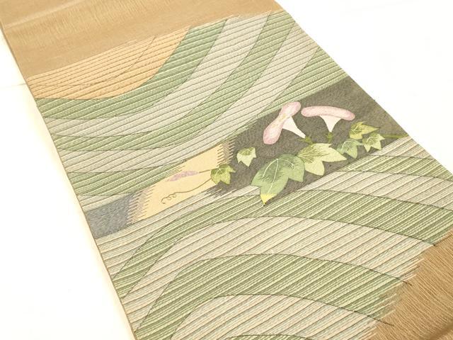 平和屋着物＊夏物 太鼓柄袋帯 朝顔 金糸 正絹 逸品 DAAX0304cm