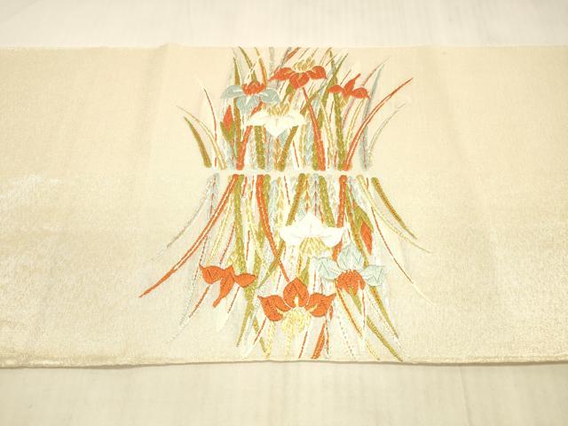 平和屋着物＊夏物　太鼓柄袋帯　唐織　杜若　金銀糸　正絹　逸品　DAAX0305cm