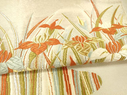 平和屋着物＊夏物　太鼓柄袋帯　唐織　杜若　金銀糸　正絹　逸品　DAAX0305cm