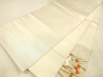 平和屋着物＊夏物　太鼓柄袋帯　唐織　杜若　金銀糸　正絹　逸品　DAAX0305cm