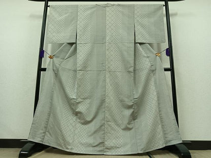 平和屋着物▽本塩沢 単衣 菱文 正絹 逸品 AABA9156jh
