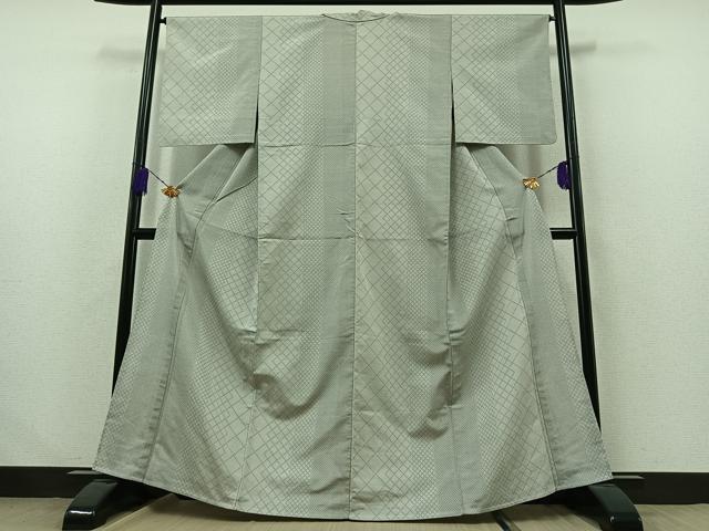 平和屋着物▽本塩沢 単衣 菱文 正絹 逸品 AABA9156jh