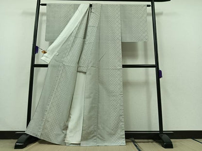 平和屋着物▽本塩沢 単衣 菱文 正絹 逸品 AABA9156jh