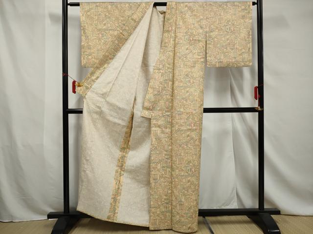 平和屋着物▽本場染大島紬 単衣 風景文 洗える着物 AABA8040gw