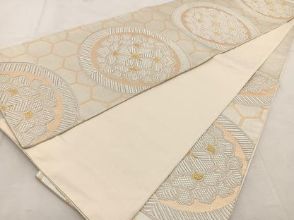 平和屋着物◎六通柄袋帯　亀甲正倉院花文　金銀糸　正絹　逸品　BAAU8661yc