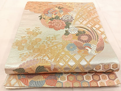 平和屋着物◎六通柄袋帯　唐織　鳳凰雲取り吉祥花文　金銀糸　正絹　逸品　BAAU8642yc