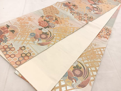 平和屋着物◎六通柄袋帯　唐織　鳳凰雲取り吉祥花文　金銀糸　正絹　逸品　BAAU8642yc