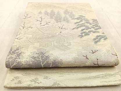 平和屋着物◎六通柄袋帯　平等院　銀糸　正絹　逸品　BAAU8691yc