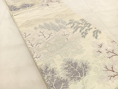 平和屋着物◎六通柄袋帯　平等院　銀糸　正絹　逸品　BAAU8691yc