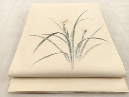 平和屋着物◎太鼓柄袋帯　手描き　草花文　正絹　逸品　BAAU8688yc