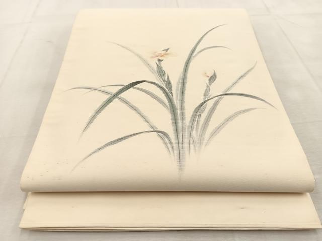 平和屋着物◎太鼓柄袋帯　手描き　草花文　正絹　逸品　BAAU8688yc