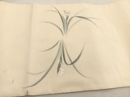平和屋着物◎太鼓柄袋帯　手描き　草花文　正絹　逸品　BAAU8688yc