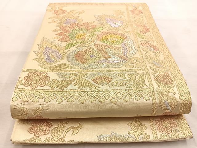 平和屋着物◎六通柄袋帯 更紗花唐草文 金銀糸 正絹 逸品 BAAU8759yc