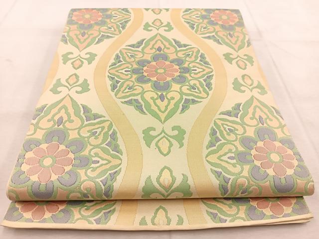 平和屋着物◎六通柄　本袋帯　立涌花文　金糸　正絹　逸品　BAAU8762yc